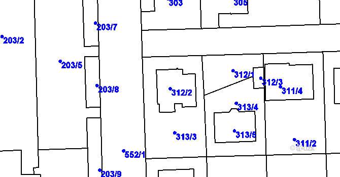 Parcela st. 312/2 v KÚ Petrovice, Katastrální mapa
