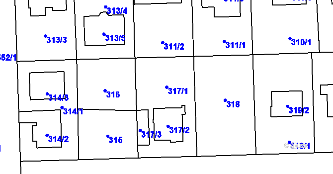 Parcela st. 317/1 v KÚ Petrovice, Katastrální mapa