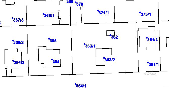 Parcela st. 363/1 v KÚ Petrovice, Katastrální mapa