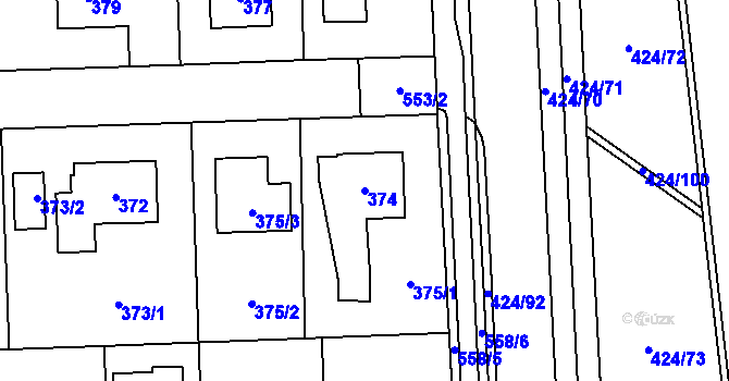 Parcela st. 374 v KÚ Petrovice, Katastrální mapa