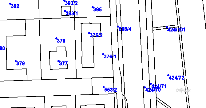 Parcela st. 376/1 v KÚ Petrovice, Katastrální mapa