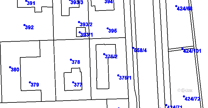 Parcela st. 376/2 v KÚ Petrovice, Katastrální mapa