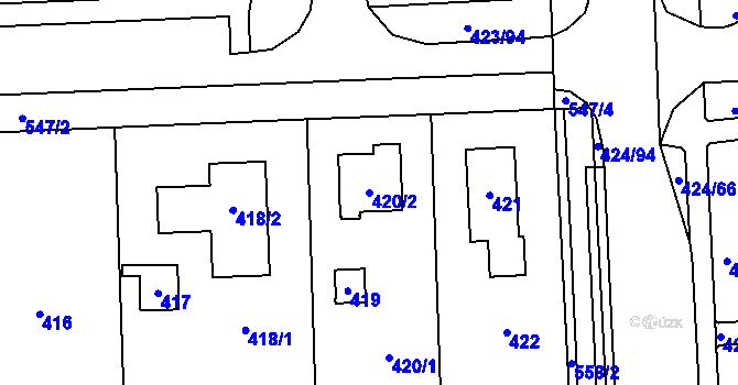 Parcela st. 420/2 v KÚ Petrovice, Katastrální mapa