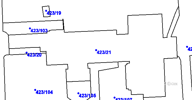 Parcela st. 423/21 v KÚ Petrovice, Katastrální mapa
