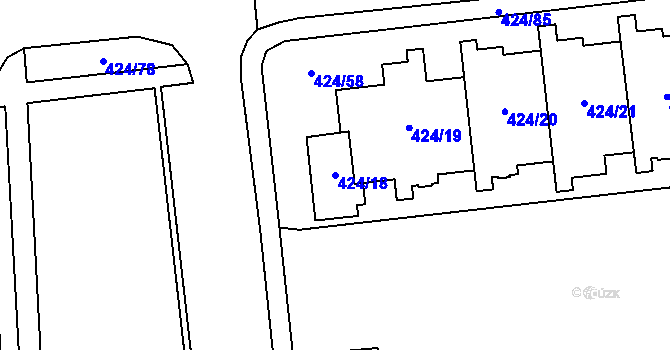 Parcela st. 424/18 v KÚ Petrovice, Katastrální mapa