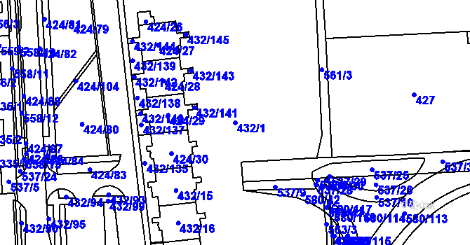 Parcela st. 432/1 v KÚ Petrovice, Katastrální mapa