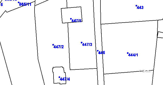 Parcela st. 447/3 v KÚ Petrovice, Katastrální mapa