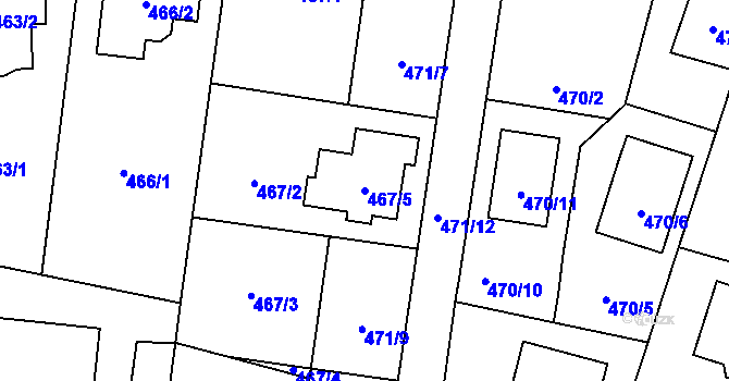 Parcela st. 467/5 v KÚ Petrovice, Katastrální mapa