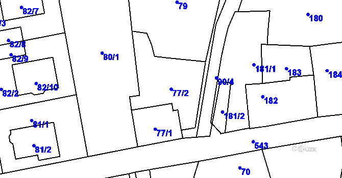 Parcela st. 77/2 v KÚ Petrovice, Katastrální mapa