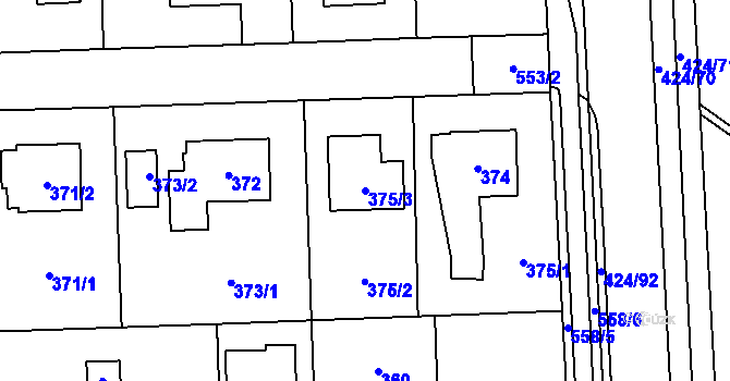 Parcela st. 375/3 v KÚ Petrovice, Katastrální mapa