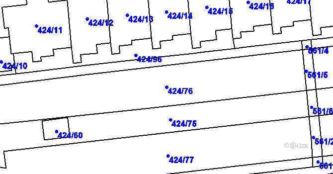 Parcela st. 424/76 v KÚ Petrovice, Katastrální mapa