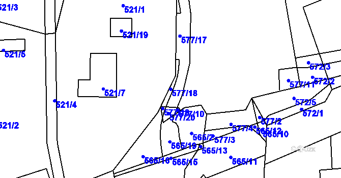 Parcela st. 577/18 v KÚ Petrovice, Katastrální mapa
