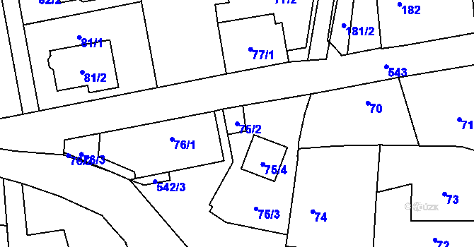Parcela st. 75/2 v KÚ Petrovice, Katastrální mapa