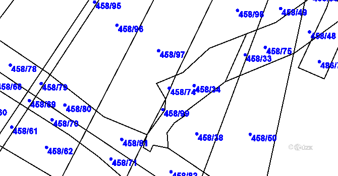 Parcela st. 458/74 v KÚ Petrovice, Katastrální mapa