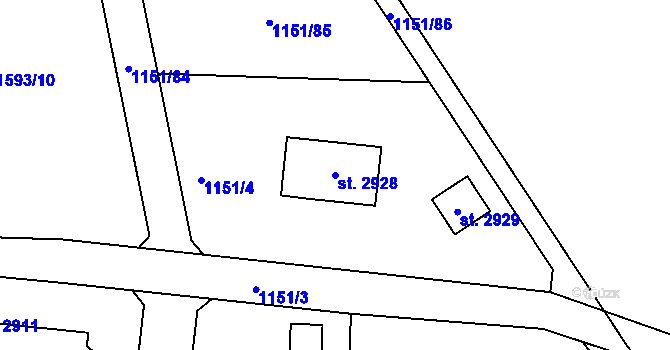 Parcela st. 2928 v KÚ Prachatice, Katastrální mapa