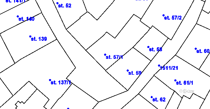 Parcela st. 57/1 v KÚ Prachatice, Katastrální mapa