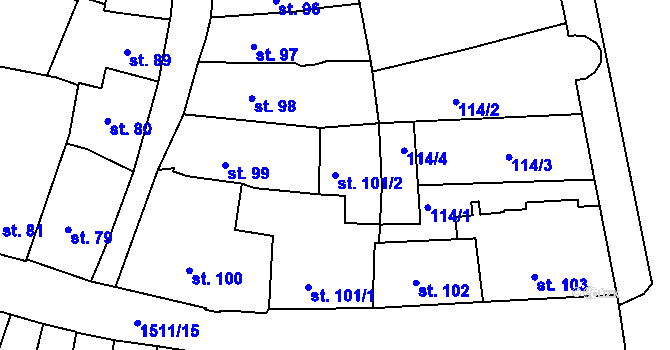 Parcela st. 101/2 v KÚ Prachatice, Katastrální mapa