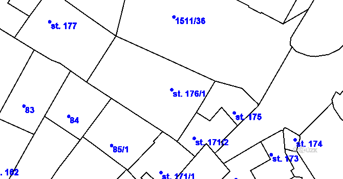 Parcela st. 176/1 v KÚ Prachatice, Katastrální mapa