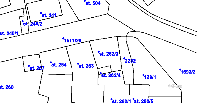 Parcela st. 262/3 v KÚ Prachatice, Katastrální mapa