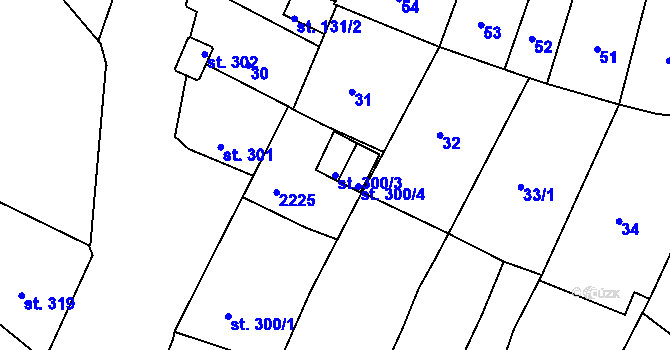 Parcela st. 300/3 v KÚ Prachatice, Katastrální mapa