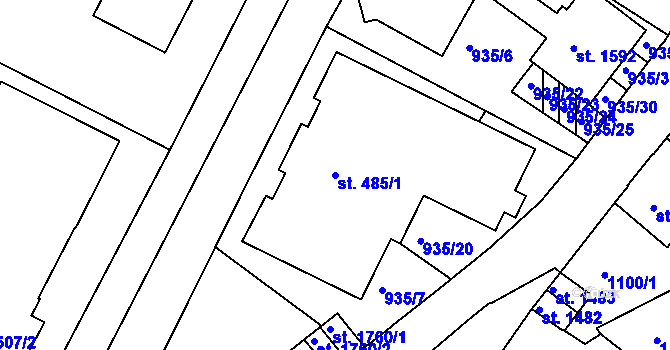 Parcela st. 485/1 v KÚ Prachatice, Katastrální mapa