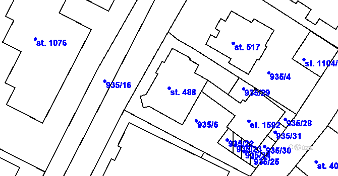 Parcela st. 488 v KÚ Prachatice, Katastrální mapa