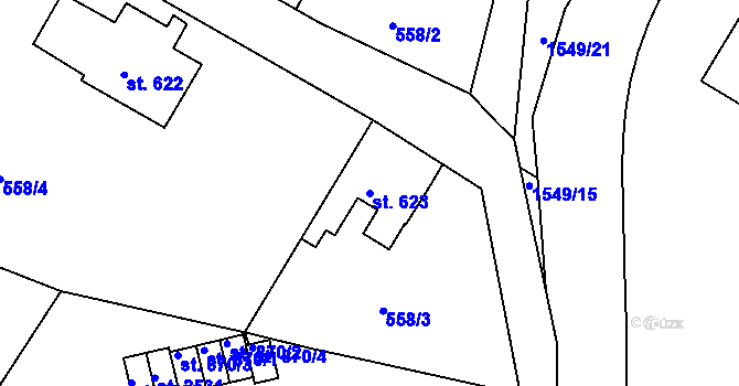 Parcela st. 623 v KÚ Prachatice, Katastrální mapa