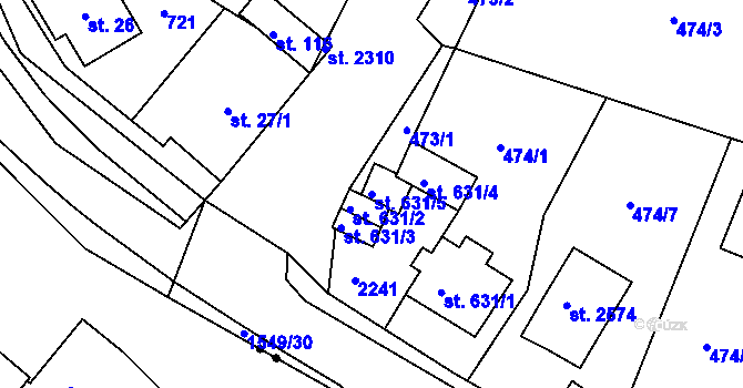 Parcela st. 631/5 v KÚ Prachatice, Katastrální mapa