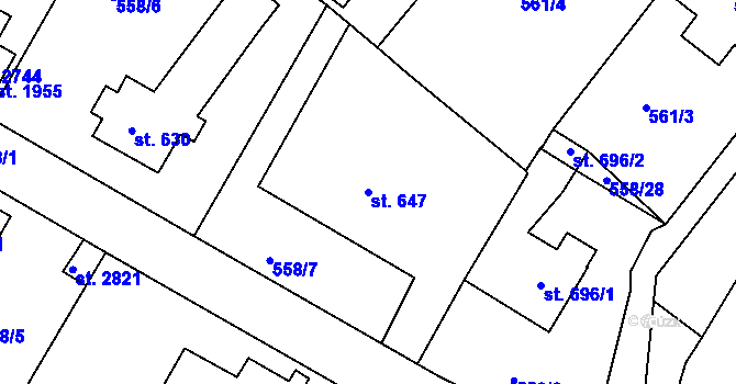 Parcela st. 647 v KÚ Prachatice, Katastrální mapa