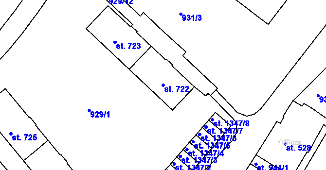 Parcela st. 722 v KÚ Prachatice, Katastrální mapa