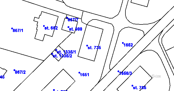 Parcela st. 735 v KÚ Prachatice, Katastrální mapa