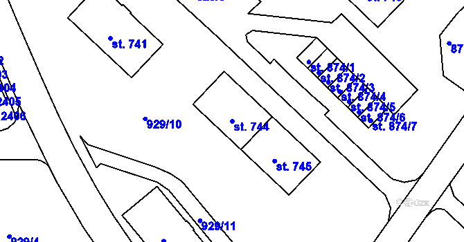 Parcela st. 744 v KÚ Prachatice, Katastrální mapa