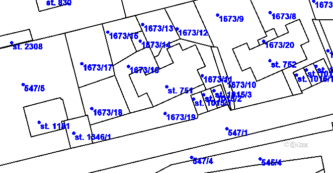 Parcela st. 751 v KÚ Prachatice, Katastrální mapa