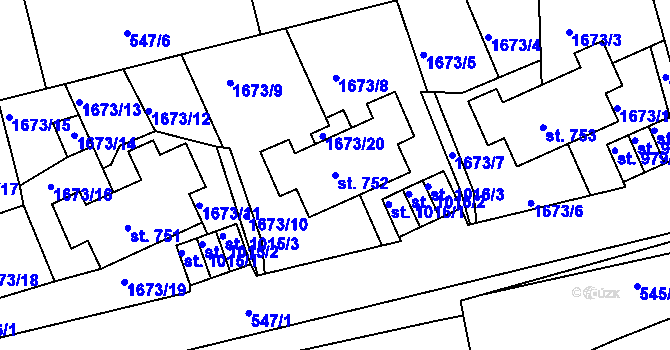 Parcela st. 752 v KÚ Prachatice, Katastrální mapa