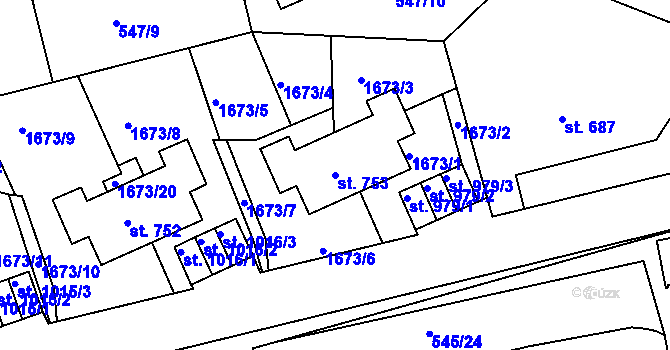 Parcela st. 753 v KÚ Prachatice, Katastrální mapa
