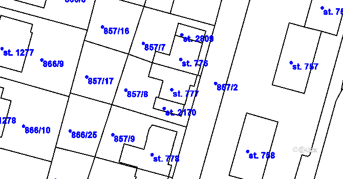 Parcela st. 777 v KÚ Prachatice, Katastrální mapa