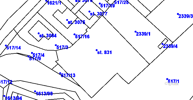 Parcela st. 831 v KÚ Prachatice, Katastrální mapa