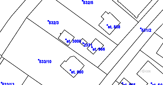 Parcela st. 867 v KÚ Prachatice, Katastrální mapa