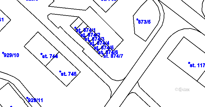 Parcela st. 874/7 v KÚ Prachatice, Katastrální mapa