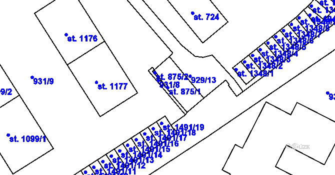 Parcela st. 875/1 v KÚ Prachatice, Katastrální mapa