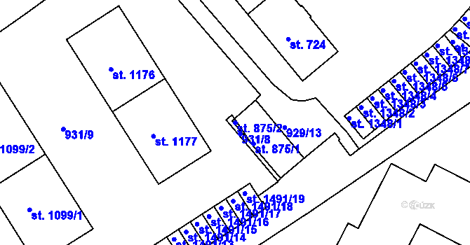 Parcela st. 875/2 v KÚ Prachatice, Katastrální mapa