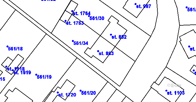 Parcela st. 883 v KÚ Prachatice, Katastrální mapa