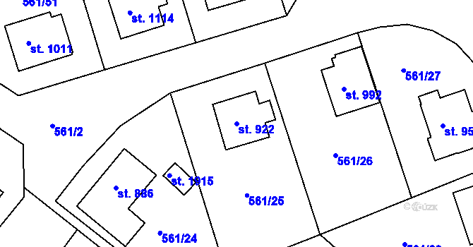 Parcela st. 922 v KÚ Prachatice, Katastrální mapa