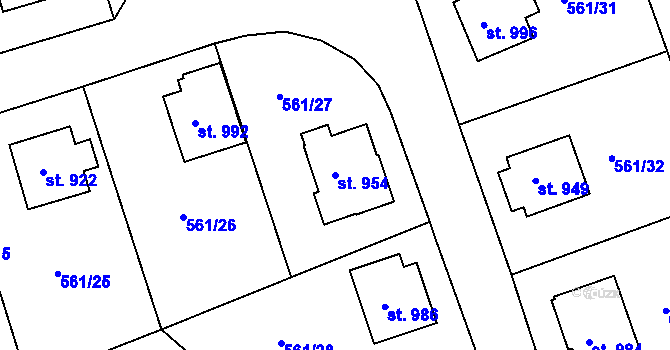 Parcela st. 954 v KÚ Prachatice, Katastrální mapa