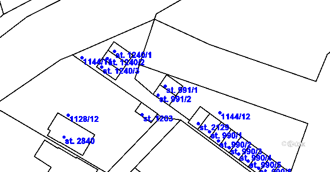 Parcela st. 991/1 v KÚ Prachatice, Katastrální mapa
