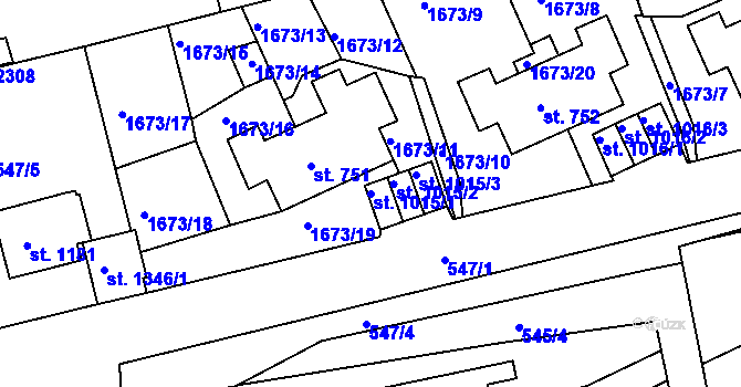 Parcela st. 1015/1 v KÚ Prachatice, Katastrální mapa