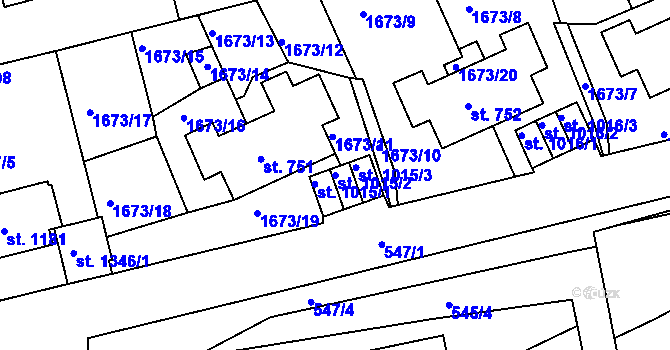 Parcela st. 1015/2 v KÚ Prachatice, Katastrální mapa
