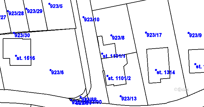 Parcela st. 1101/1 v KÚ Prachatice, Katastrální mapa