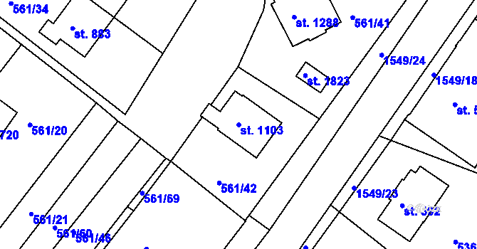 Parcela st. 1103 v KÚ Prachatice, Katastrální mapa