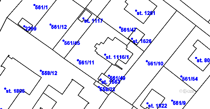 Parcela st. 1116/1 v KÚ Prachatice, Katastrální mapa